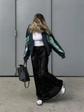 Yipinpay Sparkly Midi Skirts Women Autumn 2024 New High Waist Glitter Sequin Y2k Long Skirt Fashion Club Party Ladies Long Skirt