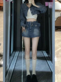 Yipinpay Denim Suit Woman Slim Casual Short Cardigan + Sexy Bodycon Y2k Mini Skirt Elegant Korean Fashion Set 2024 Spring Chic