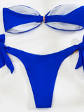Yipinpay Bikini Sexy Swimsuit Bikini Set Bandeau Women Swimwear Thong Shining Bathing Suits Swimming Suits Blue Beachwear