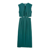 Yipinpay Cut Out Midi Dress Woman Backless Summer Long Dresses For Women 2023 Ruched Sleeveless Holiday Elegant Party Dresses