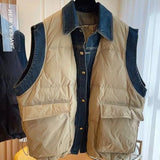 Yipinpay Coats Denim Shirt Patchwork Fake Two Black Vest for Women Y2k Waistcoat 2023 Chaleco Mujer Cotton Top Parkas Jacket Unisex