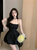 Yipinpay Woman Dress Spaghetti Strap Backless Slash Neck Black Flowers Sexy Ladies Mini Dresses Summer Party Fashion