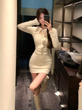 Yipinpay Color Short Party Dress Elegant Bodycon Knitted Mini Dress Woman 2024 Spring One Piece Dress Korean Fashion Slim Design