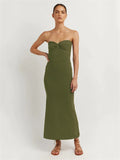 Yipinpay Strapless Knit Maxi Dresses For Women Summer Beach Party Bodycon Dress Off-Shoulder Twist Knitting Evening Backless Dress