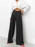 Yipinpay Khaki Pleated Office Trousers For Women Casual High Waist Floor-Length Pants Classy Ladies Business Black Pants 2023