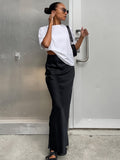 Yipinpay Long Black Skirt Satin Women 2023 Summer High Waist Casual Fashion Slim Imitation Silk Mermaid Maxi Skirt Elegant Female
