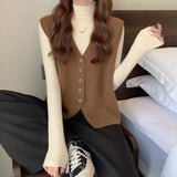 Yipinpay Vest Autumn and Winter 2024 Little Fragrant Sweater Knitted Vest Women Sleeveless Overlapping Small Cuff Sweater Vest