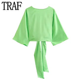 Yipinpay Green Satin Skirt Woman Knot Long Skirts For Women Fashion 2023 Summer High Waist Slit Midi Skirt Elegant Women's Skirts