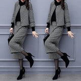 Yipinpay Women's Autumn and Winter Two-piece Pants Houndstooth Woolen Coat Wide-leg Pants Casual Fashion Suit Women's Trend