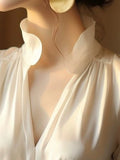 Yipinpay Korean Chic Shirt Women Clothing Stand Neck Lantern Sleeve Blouses Loose Elegant Vintage Blouse Office Lady Casusl Tops