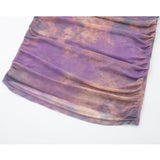 Yipinpay Print Tulle Short Dresses For Women Ruched Mesh Mini Dress Woman Beach Summer Dress Women 2023 Sleeveless Party Dresses