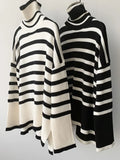 Yipinpay Winter Women¡¯s Long Sleeves Knit Sweater Turtleneck Striped Print Loose Pullover Tops 2024 New Autumn Oversized Sweater