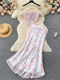 Yipinpay Vacation Beach Style Two Pieces Suits Strapless Halter Chain Mini Tank+Bodycon Fishtail Skirt Fashion Floral Sexy Sets