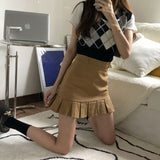 Yipinpay Korean Fashion Pleated Mini Skirt Women Cute Casual Preppy Style High Waist Solid A-line Short Skirt for Girls Summer