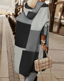 Yipinpay autumn winter 2023 Geometric Print Long Sleeve Hooded Coat casual Daily female fall outfits women