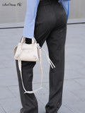 Yipinpay Spring Summer Office Trousers Ladies Work Long Pants Women Gray Fashion Pocket Pants Zipper Button Trousers Female