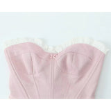 Yipinpay Sexy Women Sweet Patchwork Fish Bone Slim Fit Strapless Top Chic Party Summer Crop Top