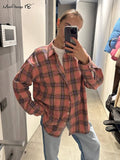 Yipinpay Pink Plaid Shirts And Tops Women Street Wear Gingham Casual Long Sleeve Top Single-Breasted Oversize Shirt Ladies