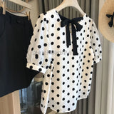 Yipinpay French Top Chiffon Polka Dot Shirt Women Thin Summer Blusas Mujer De Moda Elegant Back Lace Up Blouse Shirts Femininas