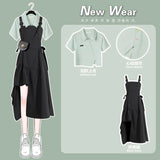 Yipinpay Women's Summer Dress Suit 2024 New Fashion Short Top+Irregular Strap Skirt Two Piece Korean Chic Short-sleeve Matching Set