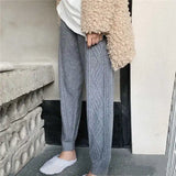 Yipinpay And Winter New Loose-fitting Trousers Women's Fashion Trend Korean Knitted Twist Stripe Solid Color Harem Pants