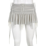 Yipinpay Fairy Grunge Tulle Mini Skirt Women 2023 Summer New Ruffle Irregular Bow Patchwork Low Waist Grey Y2K Skirt Gothic Style 920