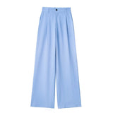 Yipinpay New Women Fashion Front Pleat Casual Straight Pants Office Ladies High Waist Pockets Full Length Trousers Mujer