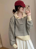 Yipinpay Sweater Female 2024 Korean Women Autumn Academy Sweater Loose and Slim Versatile Striped Top Long Sleeve Knit Sweater