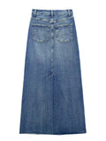 Yipinpay Blue Denim Skirt Woman Jean Long Skirts For Women Fashion 2023 Faded High Waist Pencil Skirt Frayed Midi Skirt With Slit
