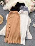 Yipinpay Women Solid OL Knitted Skirt 2024 Temperament High Waist Cross Design Fashion Bodycon Winter Midi Long Sweater Skirt
