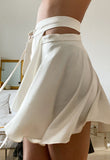 Yipinpay Women Mini Skirt High Waist Solid A-Line Bottoms Summer Skirt With Belt For Club Party Fashion Streetwear White Black XS-XL