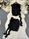Yipinpay Women Sexy Two Pieces Suits Sleeveless Ruffles Short Blouse+Bodycon Flower Mini Skirt Fashion Streetwear Beach Sets