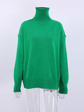 Yipinpay Warm Turtleneck Sweater Women Drop Shoulder Knitted Winter Oversized Pullover Long Sleeve Loose Knitting Tops Female
