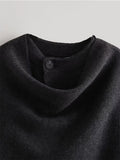 Yipinpay Women Dark Gray Asymmetrical Scarf Crop Knit Coat Vintage Oversize Female Winter Warm Outerwear