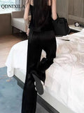 Yipinpay Summer Silky Acetate Satin Women's Wide Leg Pants Korean Fashion Casual Elegant High Waist Loose Saggy Straight Trousers