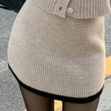Yipinpay Girl Suit Women's Peter Pan Collar Long-sleeved Knitted Top Wrapped Hip Mini Skirt Two-piece Set Fashion Female Clothes