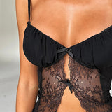 Yipinpay Through Lace Crop Top for Women Summer Y2k Sexy Backless Tanks Camis White Black Coquette Fairy Grunge