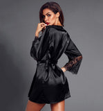 Yipinpay Sexy Women Silk Robe Dress Babydoll Nightdress Nightgown Perspective Sleepwear Solid Flare Sleeve Sashes Autumn Robe S-XL