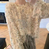 Yipinpay Fashion Oversized Sweater Pullover Sweet Sequin Sweater Y2k Clothes Pull Femme Long Sleeve Top Grunge Knitted