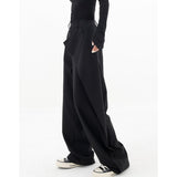 yipinpay Women Suit Pants Fold High Waist American Vintage Baggy Pants Streetwear Style Fashion Female Straight Wide Leg Trouser