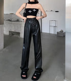 Yipinpay Waist Straight Loose Casual Wide Leg Black Leather Pants Trousers Y2k Pant Pantalones De Mujer PU Streetwear Sexy 2023 Fall