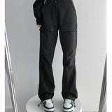 yipinpay Woman Cargo Pants High Waist Vintage Straight Trouser America Streetwear Harajuku Grey Casual Drawstring Cargo Sweat Pants