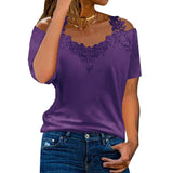 Yipinpay Lace Short Sleeved T-shirt 2024 Summer Women Clothing Casual Shirt Tees Y2K Crop Clothes Elegant Female Pullover Topso