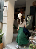 Yipinpay New Vintage Print A-line Skirt Women High Waist Pleated Loose Casual Skirts Tide Skirt Korean Fashion Clothing Female