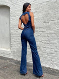 Yipinpay Denim Backless Sleeveless Jumpsuits Female Hollow Out Slim Fashion Heart Cutout Y2k Bodycon Jeans High Street Jumpsuits