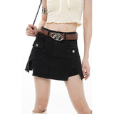 yipinpay Womens Jean Shorts Skirt Black High Waist Spicy Girls Shorts Europe and America Street Summer Ladies Denim Wide Leg Shorts Skirt