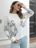yipinpay Women's Sweater Cat Print Oversize Jumper Warm Winter Clothes 2023 Streetwear Black Sweater Long Sleeve Tops Knitted Pullover