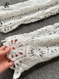 Yipinpay Vacation Simple Style Fashion Suits Halter Sexy Camis+Embroidery Cardigan+Hook Flower Hollow Pants Senior Retro Sets