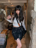 Yipinpay Vintage Tie Dye Jean Skirt Women Summer Punk Grunge Streetwear High Waist Distressed Lace-up Irregular Denim Mini Skirt