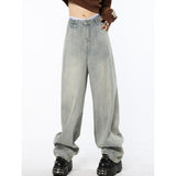 yipinpay Womens Jeans High Waist Vintage Straight Baggy Denim Pants Streetwear American Style Fashion Female Wide Leg Denim Trouser